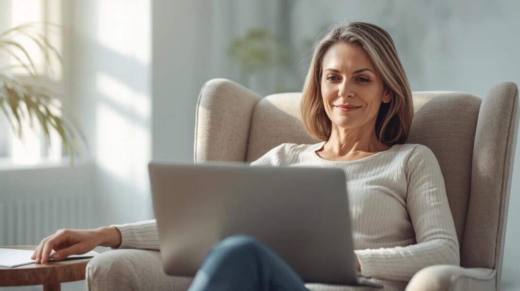 Mujer en una sesión de Focusing online